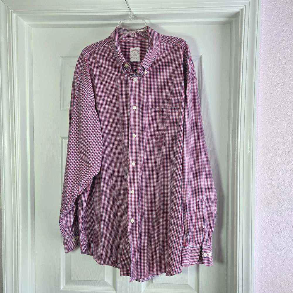 Brooks Brothers 1818 Madison Shirt Red And Blue Check Cotton Button-down Size XL